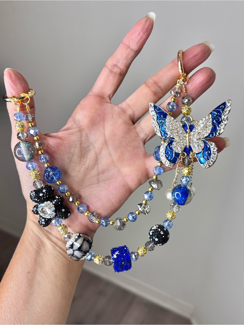 Rhinestone Blue butterfly bling bag charm